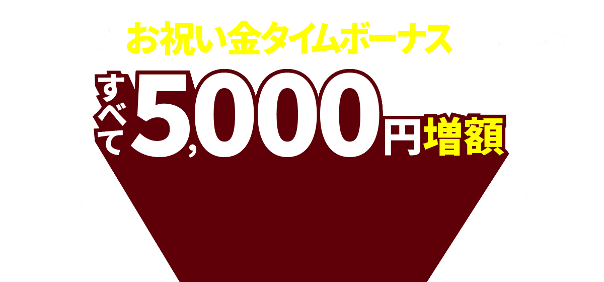 お祝い金タイムボーナス すべて5000円増額
